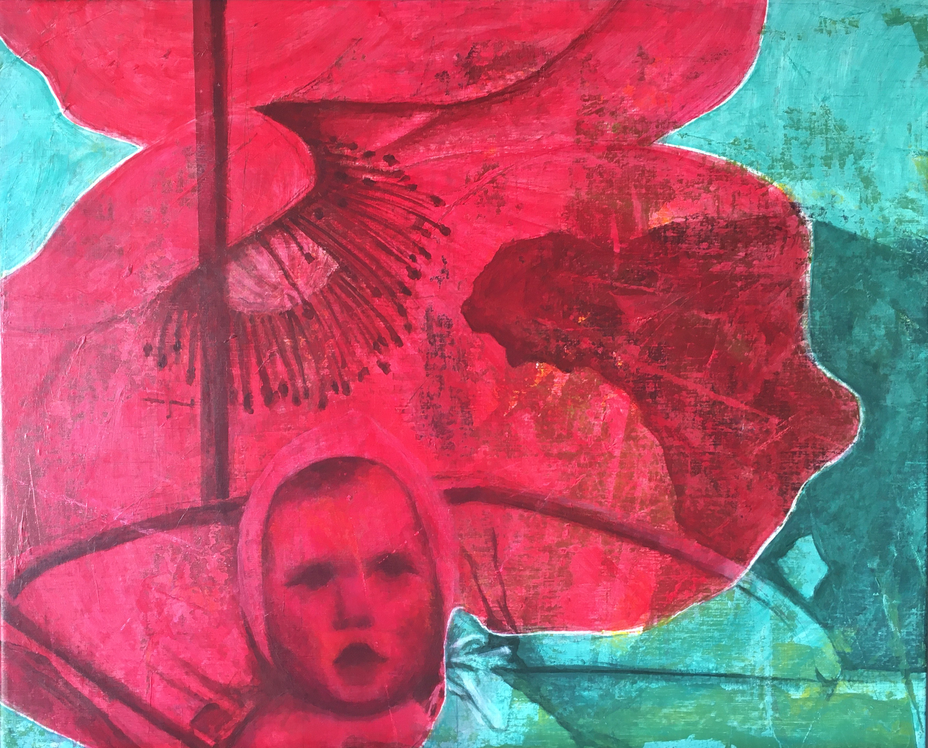 serie 4: 1. Poppy Flower “Poppy takes care of you” 81x65cm Acrylic with brush and pallet knife on linnen canvas