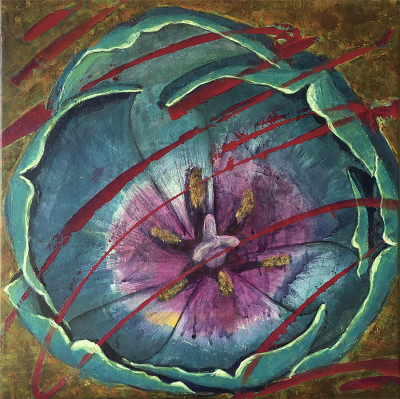 serie 1: 4. Tulip “Tulip reveals its undercolor” 50x50cm Acrylic with brush and pallet knife on cotton canvas