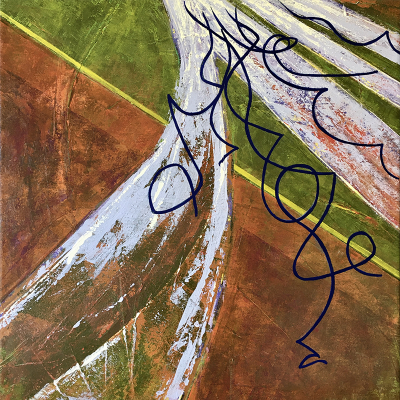 serie 2: 2. Wild Chicory “Cory crosses borders” 50x50cm Acrylic with brush and pallet knife on cotton canvas