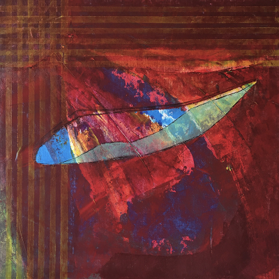 serie 3: 1. Poppy “Poppy lets itself be seen” 50x50cm Acrylic with brush, tape and pallet knife on cotton canvas